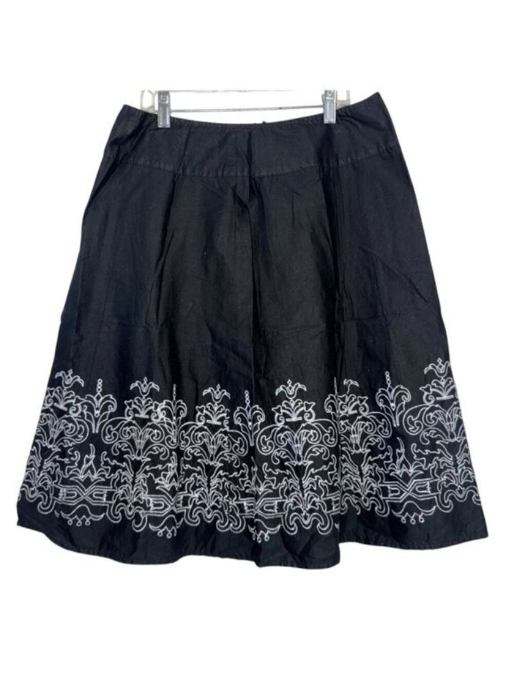 Black A-Line Skirt With White Embroidered Detail Side Zipper Clothing 8 By Notat